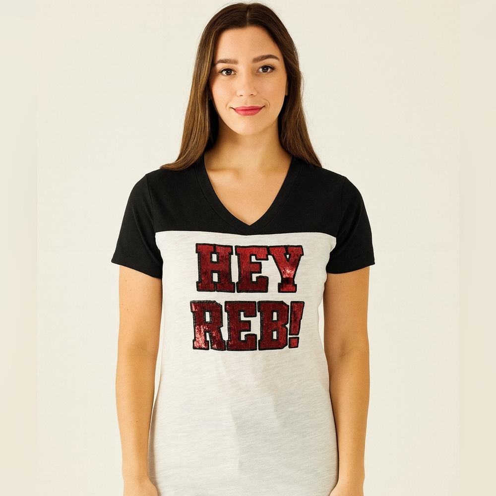 Victoria’s Secret PINK Women’s HEY REB! Sequin Graphic Tee Black Gray Size XS